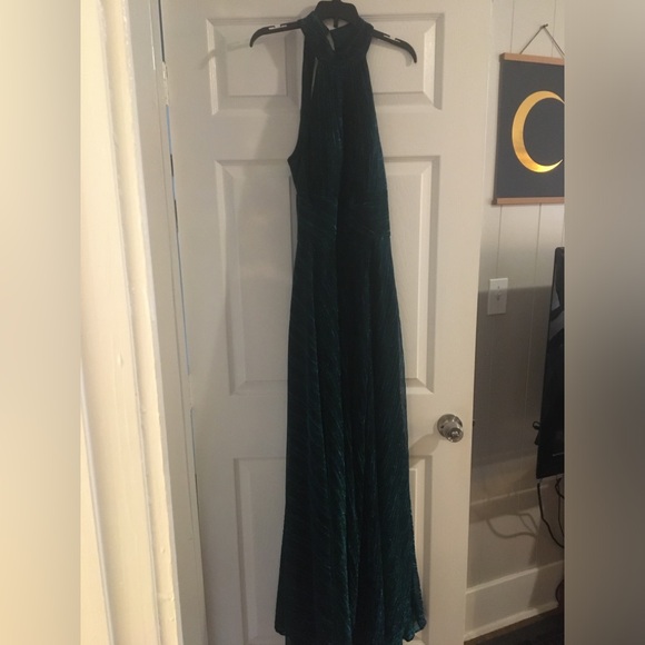 Betsy and Adam LONG METALLIC KNIT HALTER TOP DRESS 4 - Picture 2 of 6